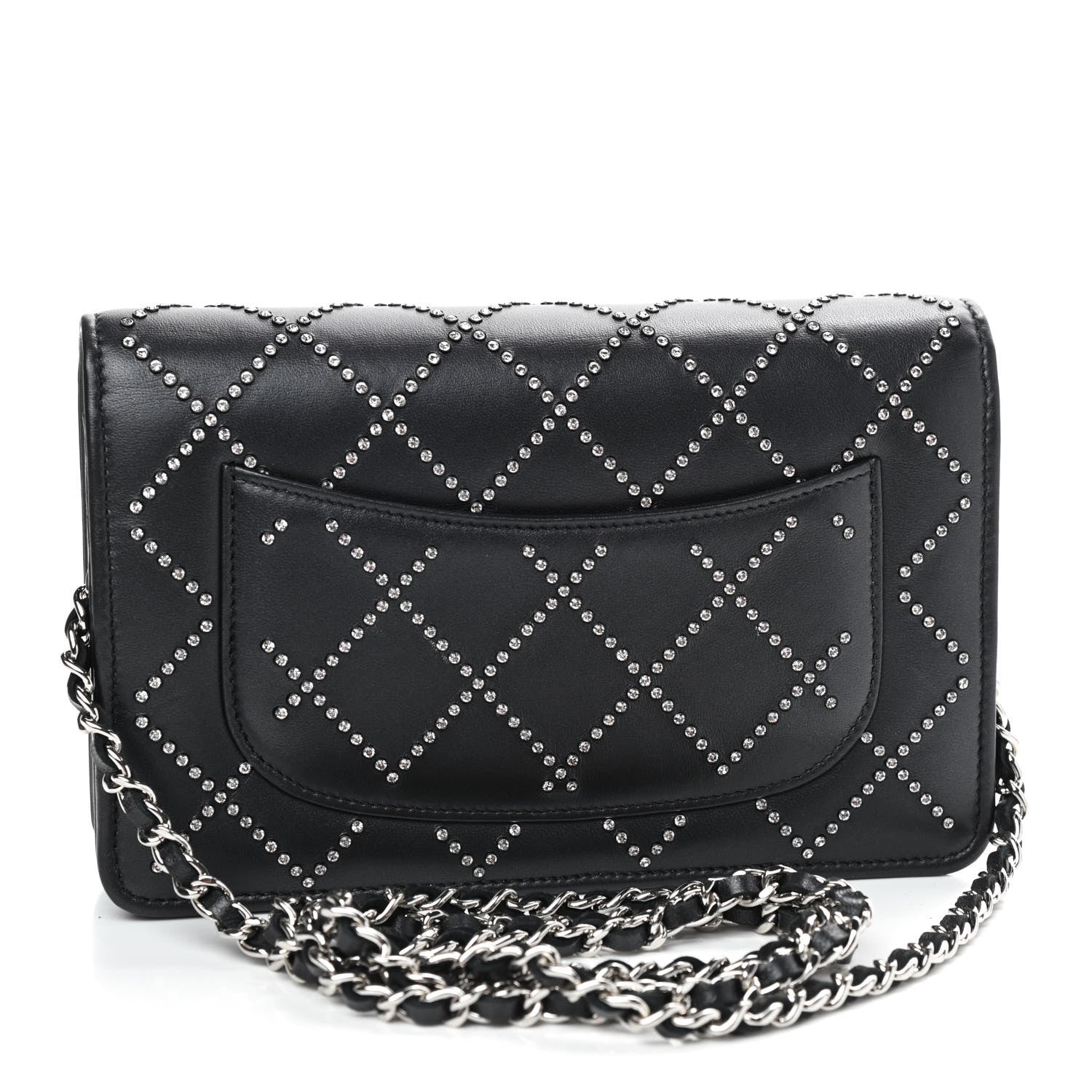 Chanel Lambskin Crystal Quilted Wallet On Chain WOC Black 2 of 11