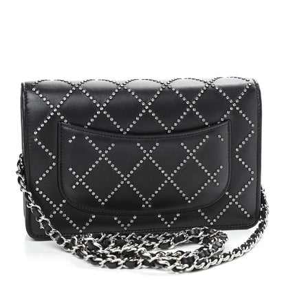 Chanel Lambskin Crystal Quilted Wallet On Chain WOC Black 2 of 11