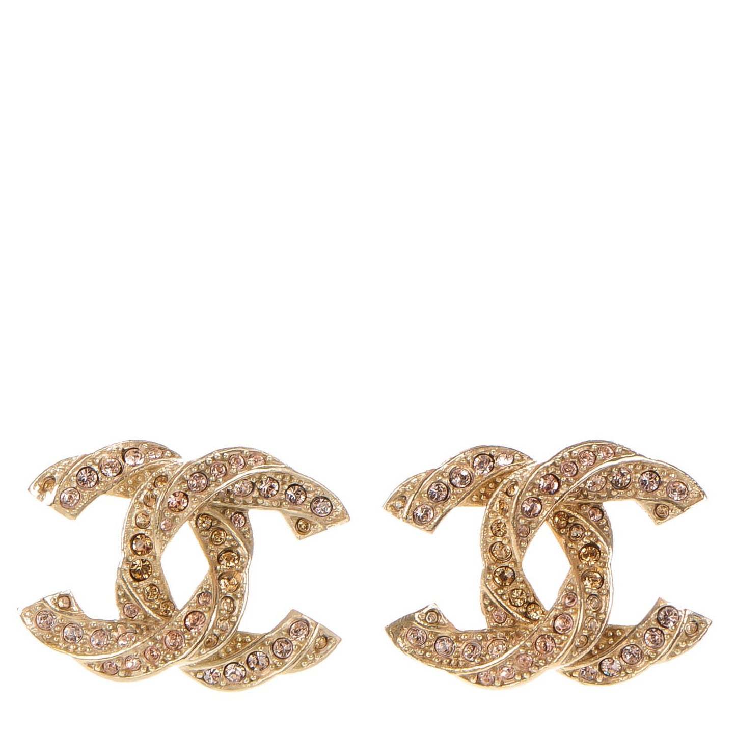 Crystal Twisted CC Earrings Gold