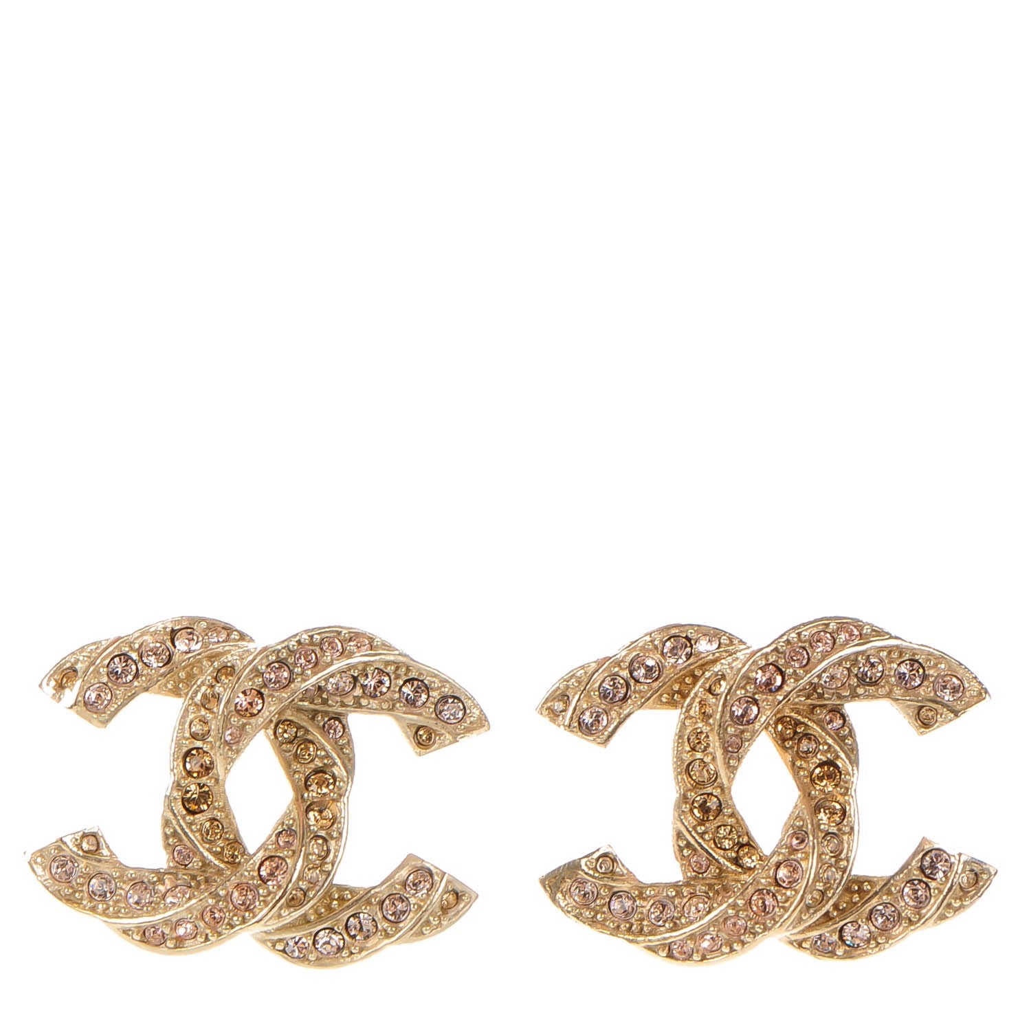 Chanel Crystal Twisted CC Earrings Gold 1 of 5