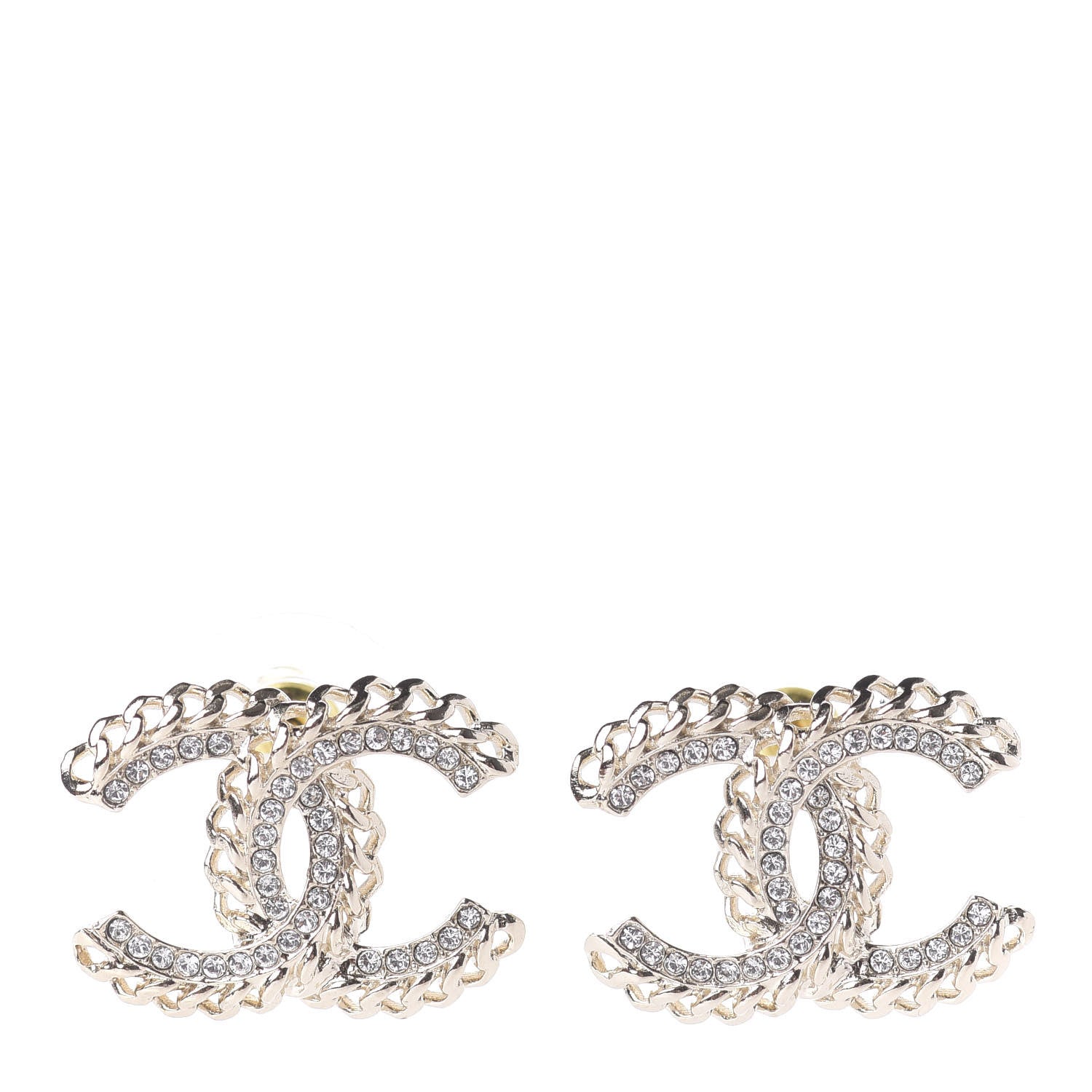 Chanel Crystal Chain CC Earrings Gold 1 of 5