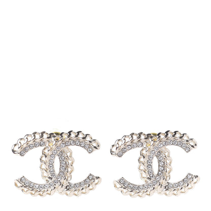 Chanel Crystal Chain CC Earrings Gold 1 of 5