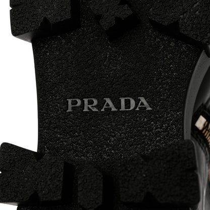 Prada Vitello Lux Nylon Metal Triangle Logo Monolith Pouch Pocket 55mm Tall Combat Boots 35 Black 8 of 10