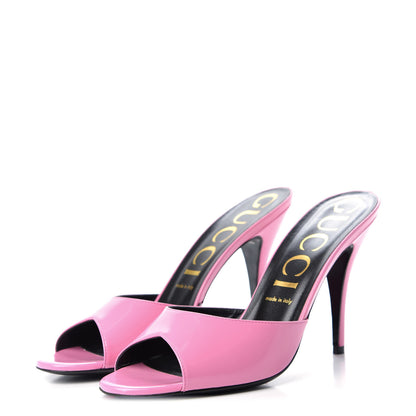 Gucci Polished Calfskin Scarlet Mid Heel Slide Sandals 41 Pink Plexi 3 of 11