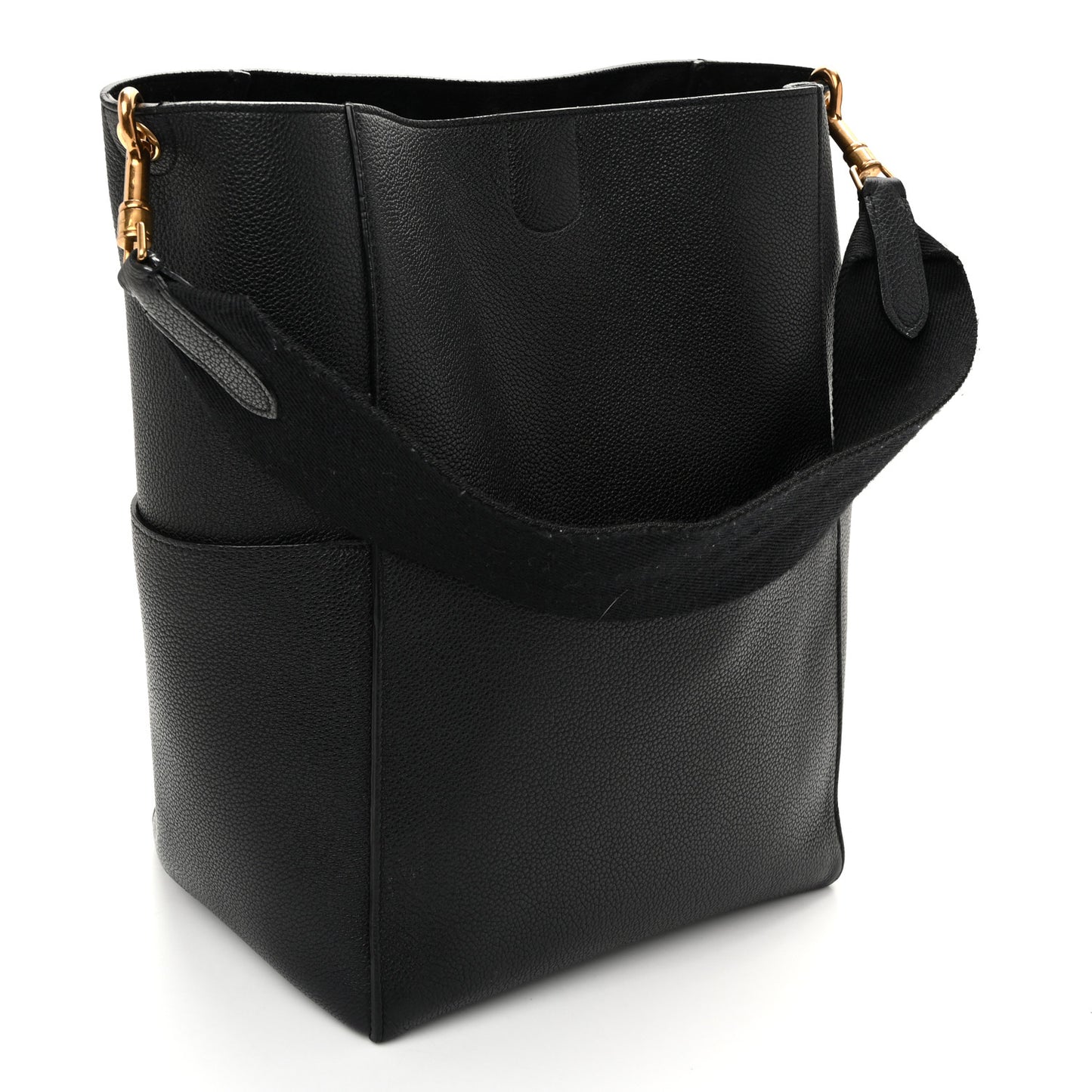 Soft Grained Calfskin Sangle Bucket Bag Black