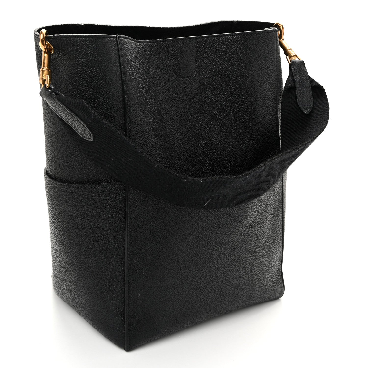 Celine Soft Grained Calfskin Sangle Bucket Bag Black 3 of 9