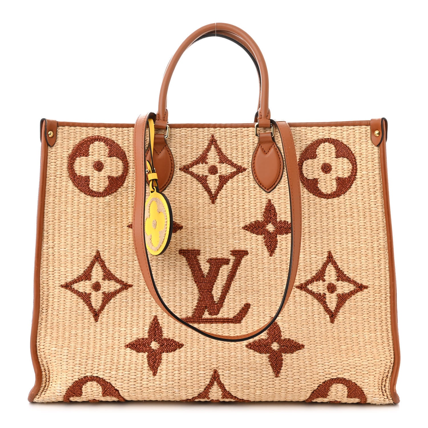 Louis Vuitton Raffia Calfskin Monogram Giant Onthego GM Tan 1 of 11