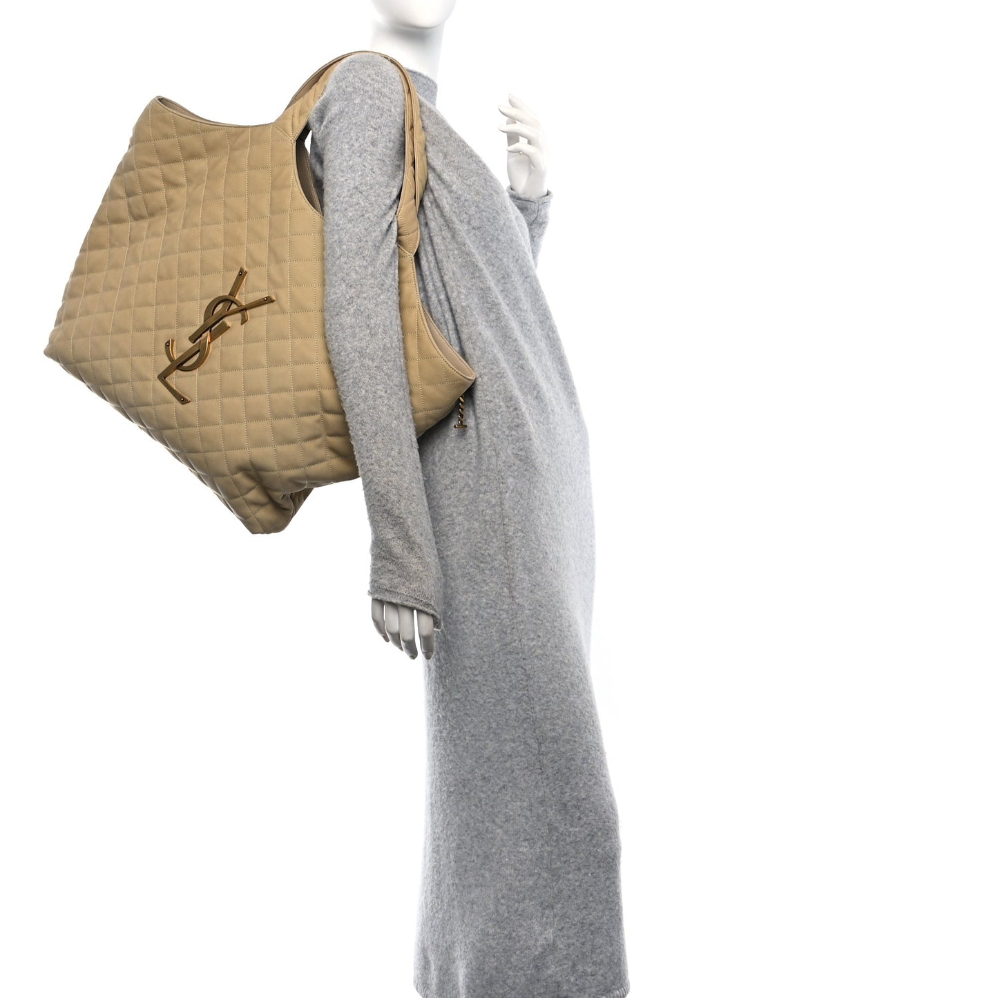 Nubuck Suede Quilted Maxi Icare Shopping Tote Beige