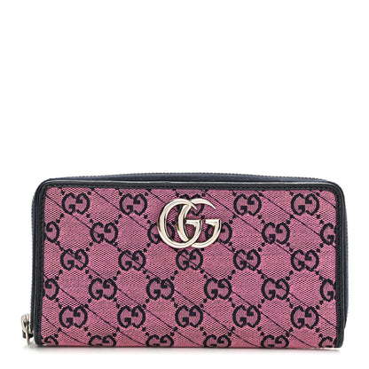Gucci Monogram Multicolor Matelasse Diagonal GG Marmont Zip Around Wallet Pink Blue 1 of 7