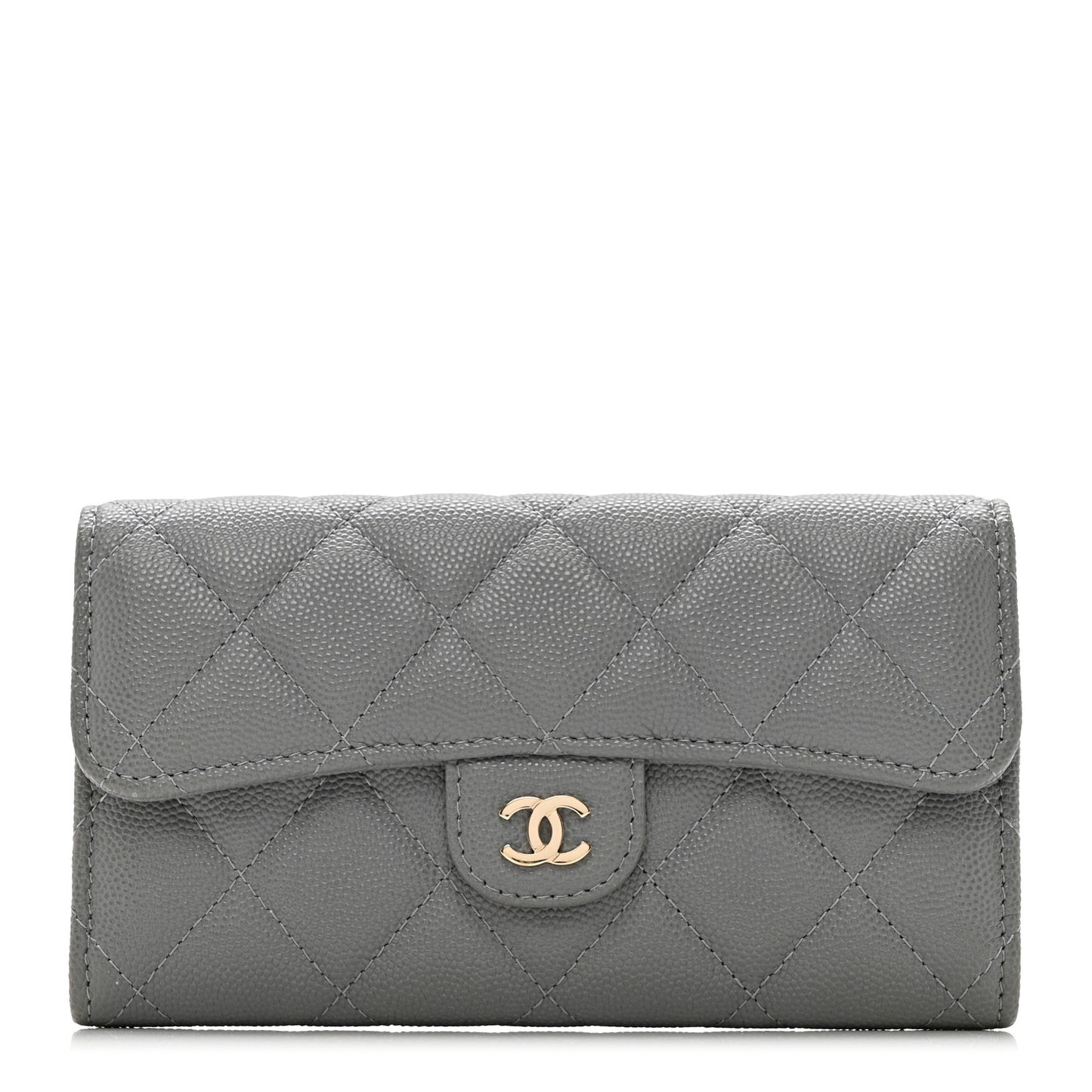 Caviar Quilted Small Flap Gusset Wallet Grey