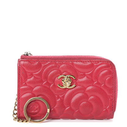 Chanel Caviar Camellia Embossed Key Holder Case Fuchsia 1 of 6