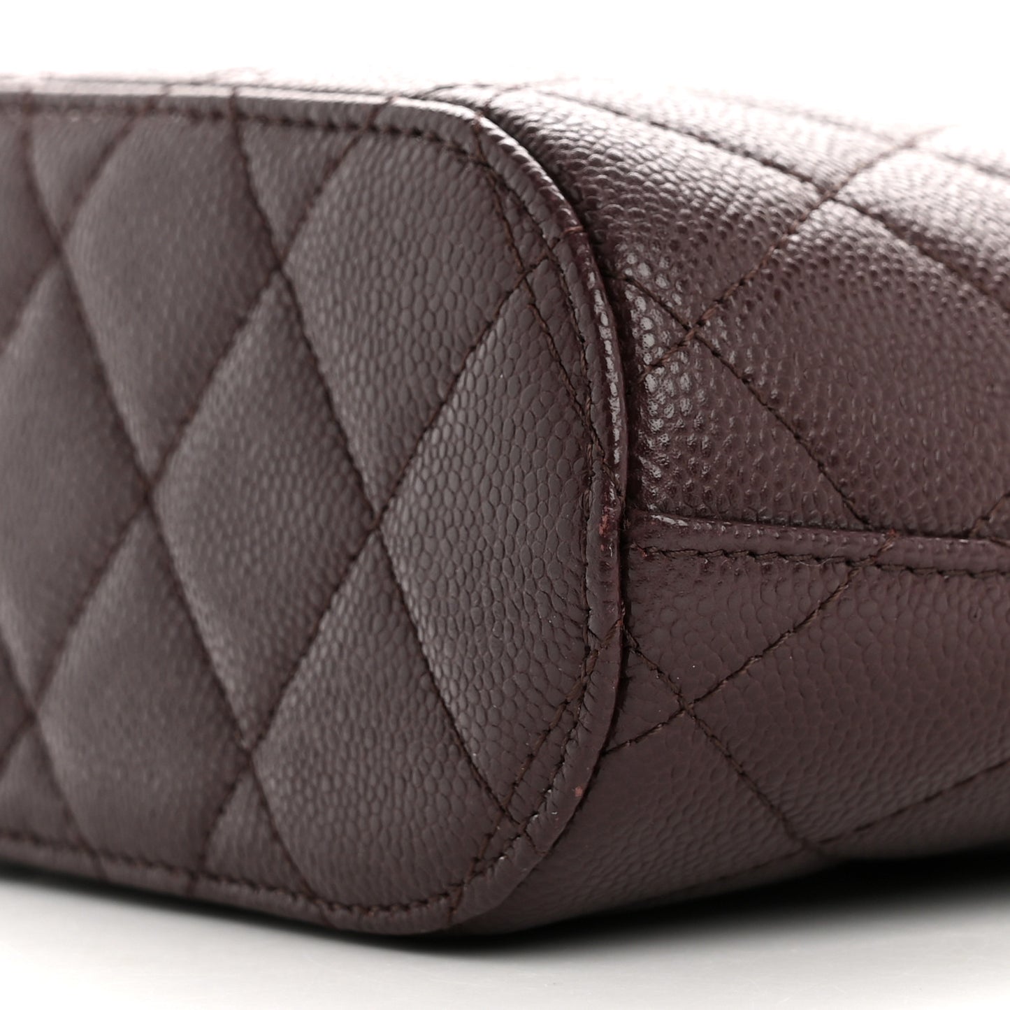 Caviar Quilted Top Handle Clutch With Chain Dark Brown