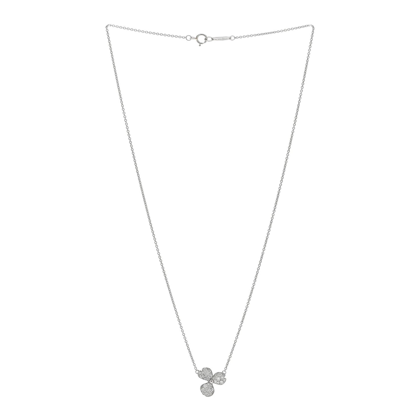 Platinum Diamond Paper Flowers Pave Pendant Necklace
