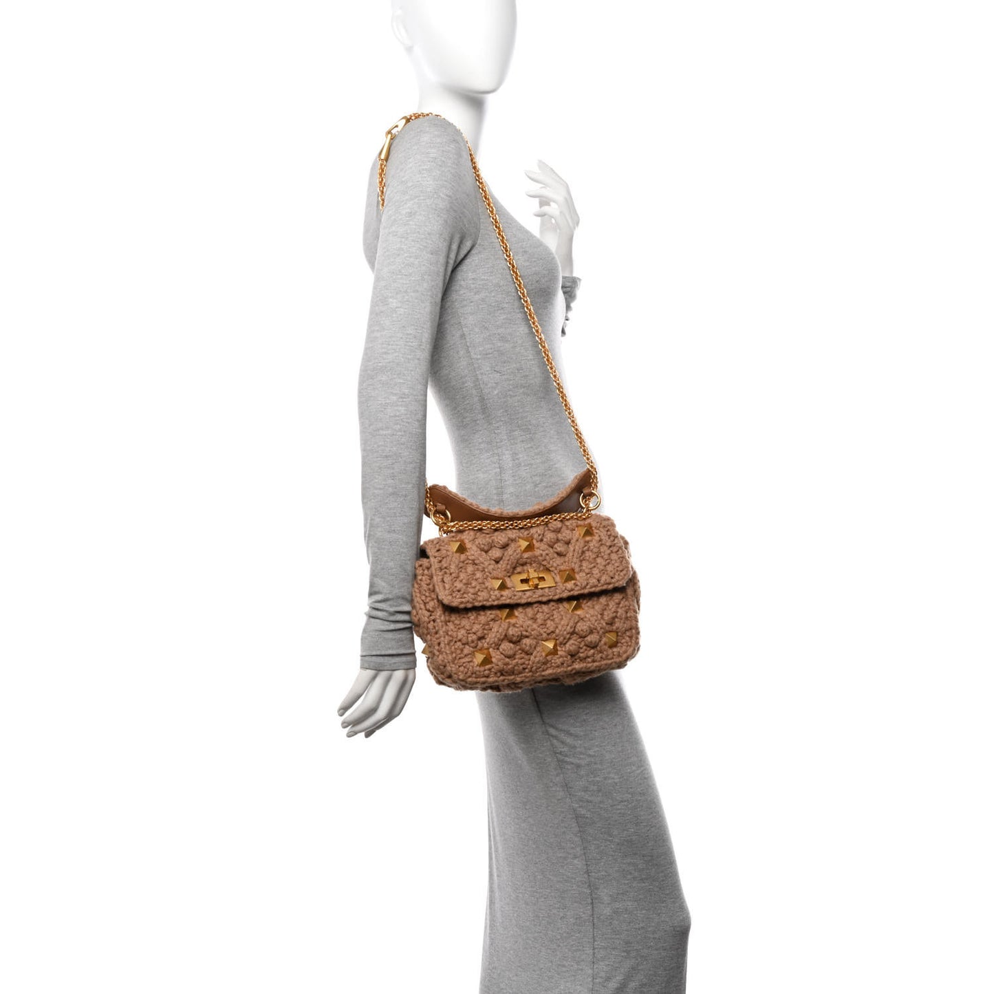 Cashmere Medium Roman Stud Shoulder Bag Brown
