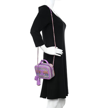 Chanel Tweed Quilted Small CC Filigree Vanity Case Purple Multicolor 2 of 10
