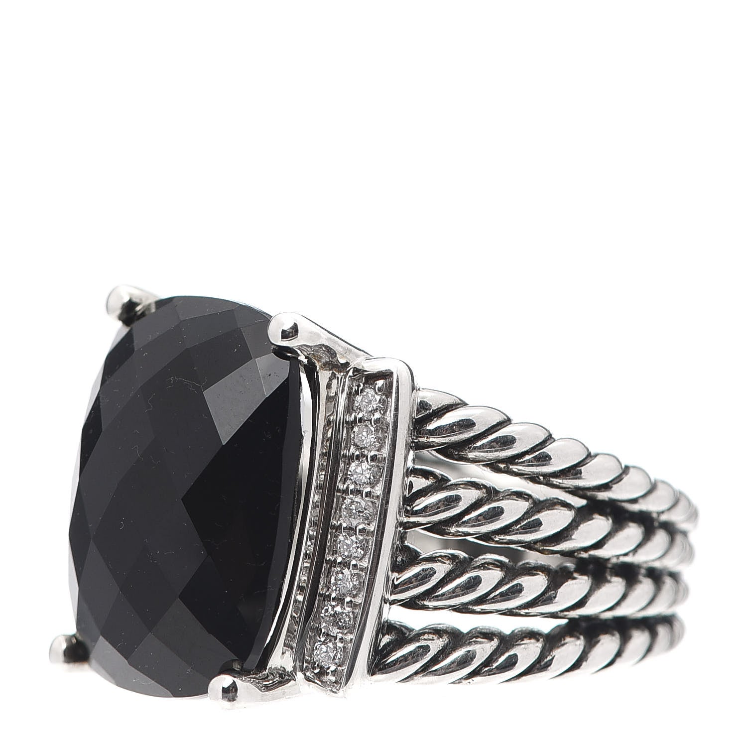 David Yurman Sterling Silver Diamond Black Onyx 16mm Wheaton Ring 54 7 3 of 5