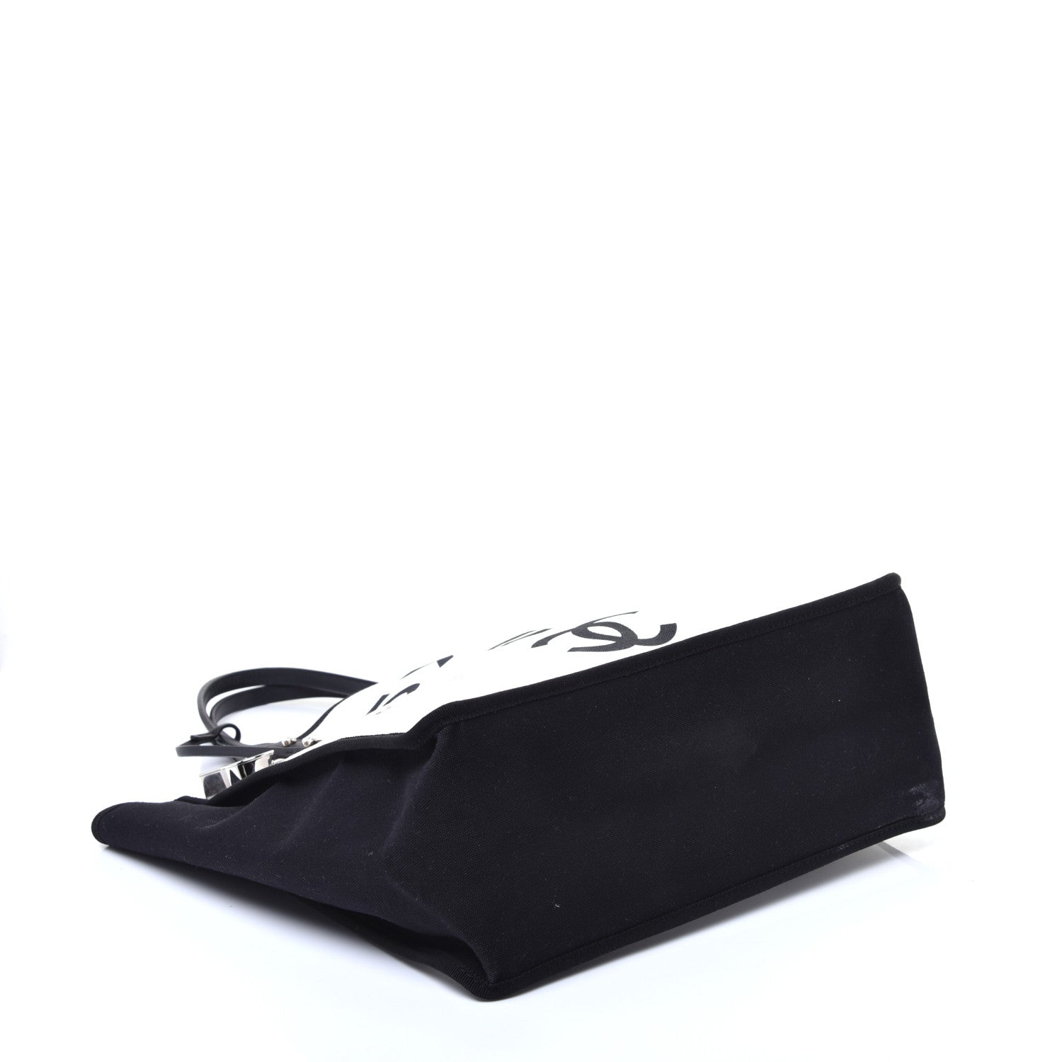 Chanel Canvas Calfskin Let's Demonstrate Small Tote White Black 4 of 9