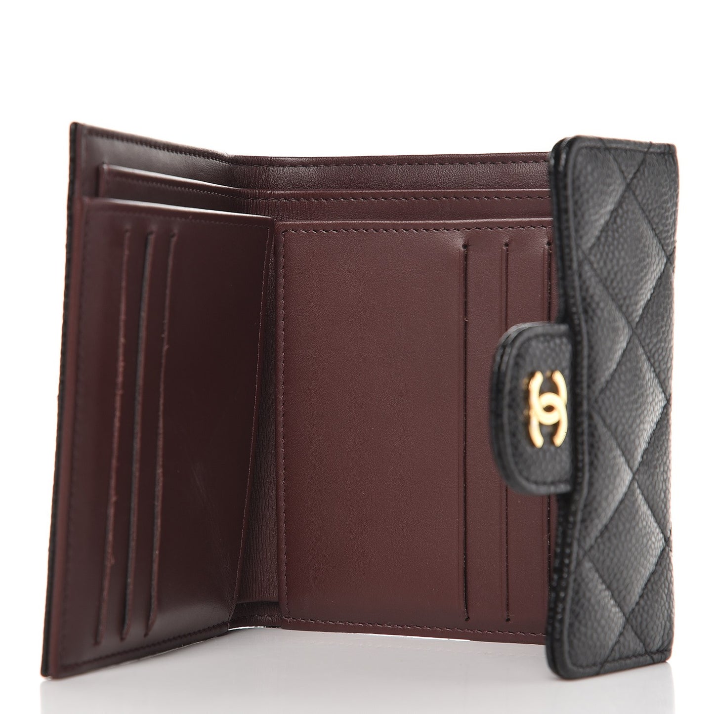 Caviar Quilted Compact Flap Wallet Black
