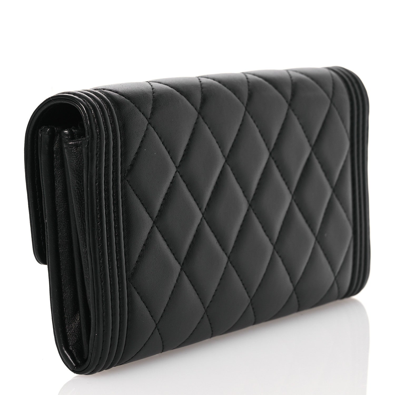 Chanel Lambskin Quilted Large Boy Gusset Flap Wallet Black 3 of 14