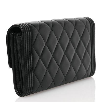 Chanel Lambskin Quilted Large Boy Gusset Flap Wallet Black 3 of 14