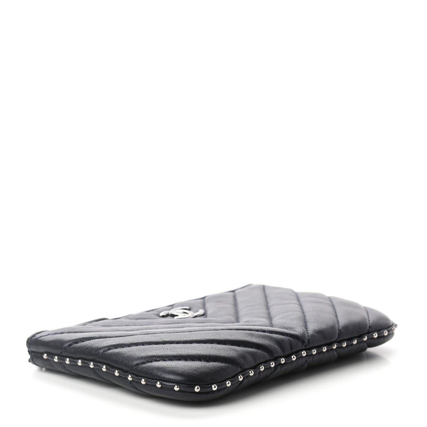 Chanel Lambskin Chevron Quilted Studded Small Cosmetic Case Dark Navy 4 of 7