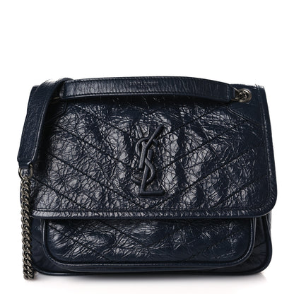 Saint Laurent Crinkled Calfskin Matelasse Monogram Baby Niki Chain Satchel Navy 1 of 10