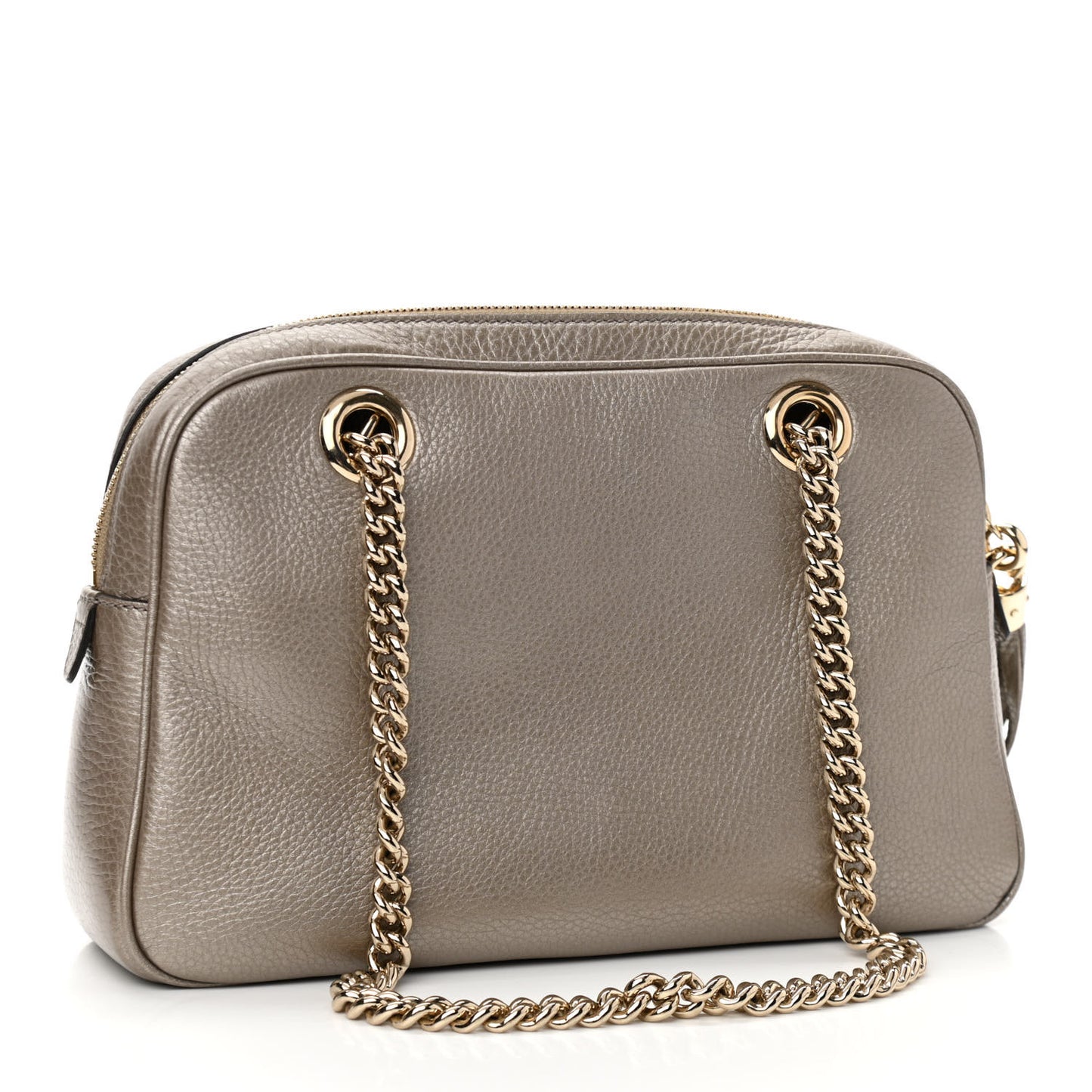 Metallic Pebbled Calfskin Small Soho Bowler Golden Beige