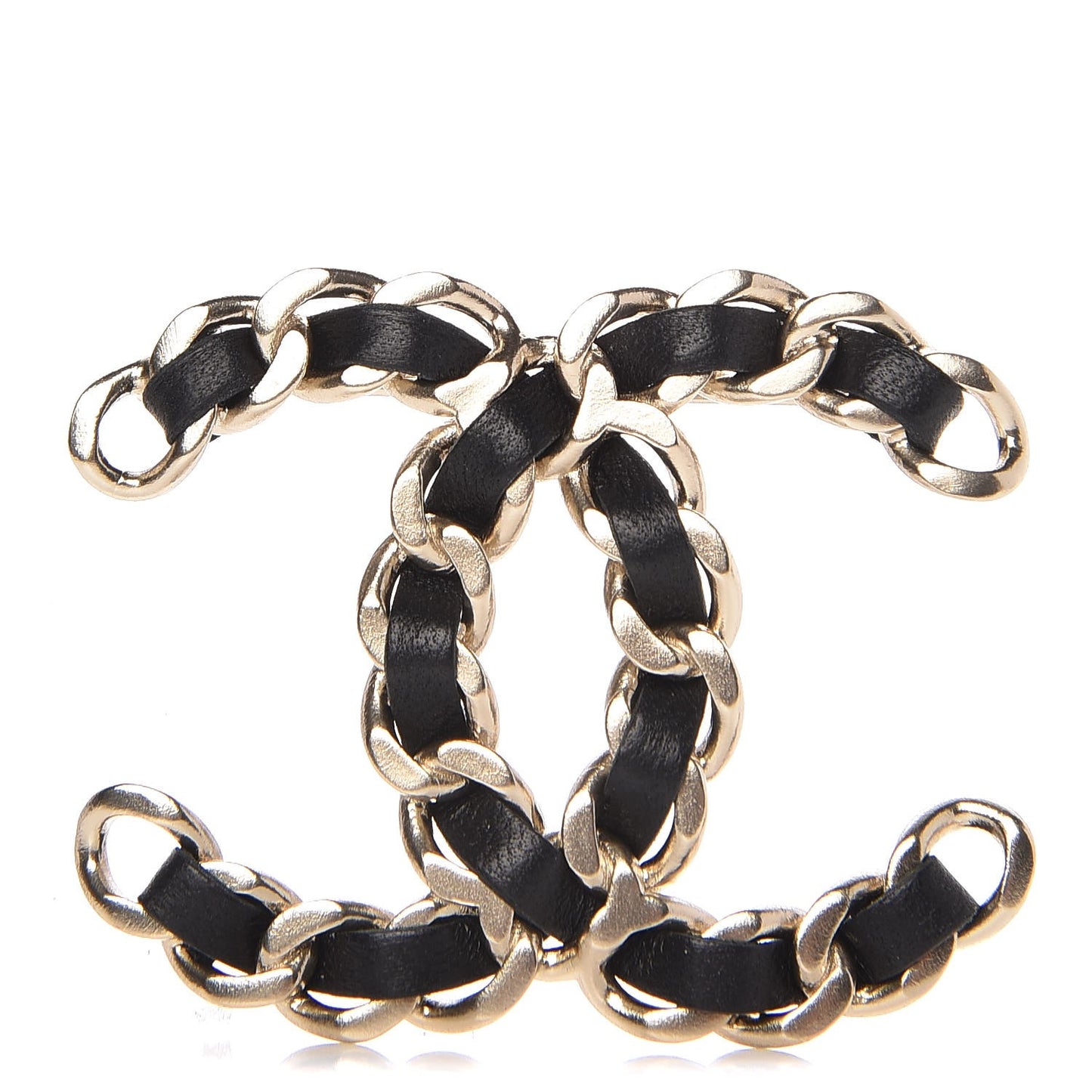 Lambskin Chain CC Brooch Black Gold