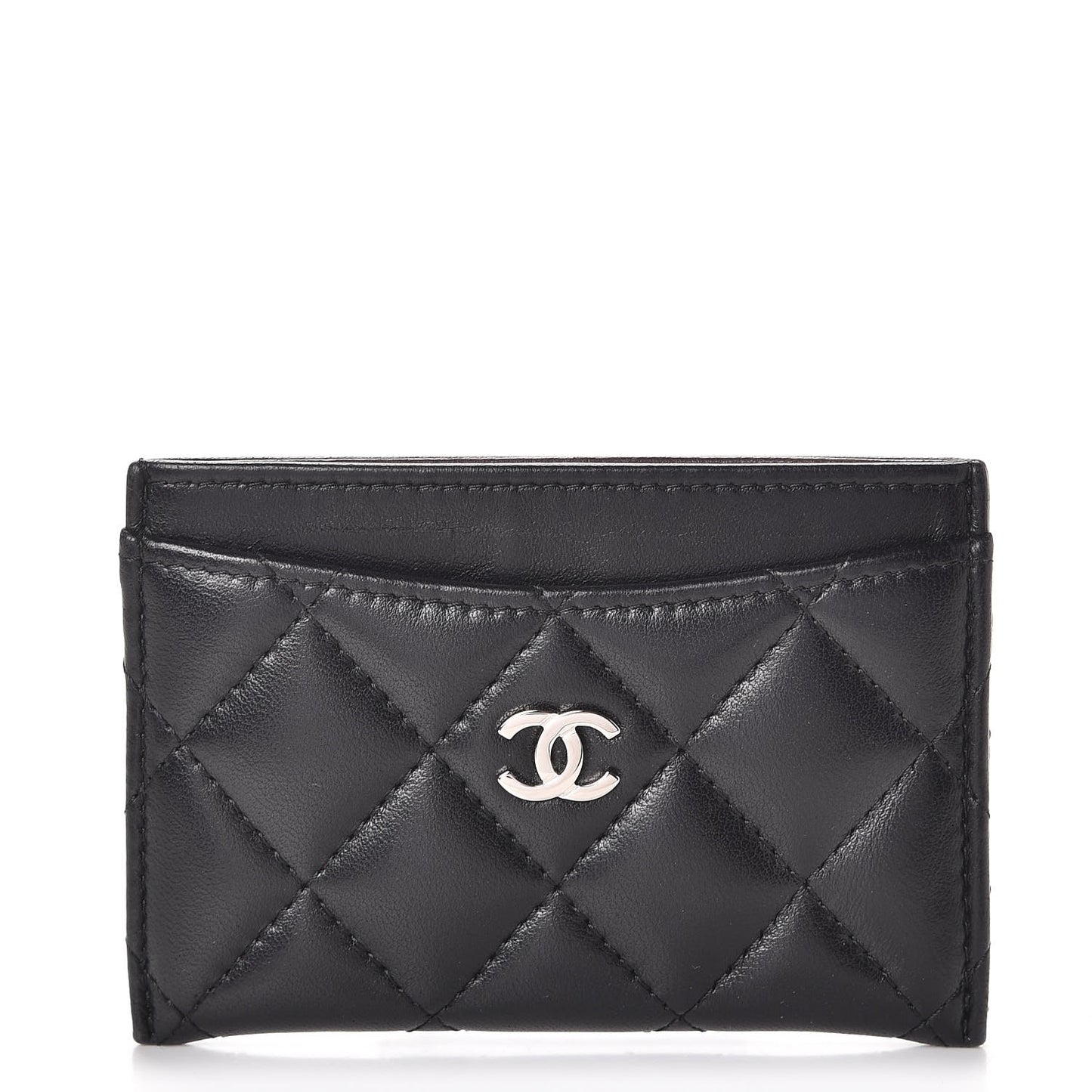 Lambskin Quilted Card Holder Black