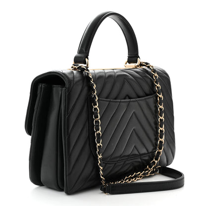 Chanel Lambskin Chevron Quilted Medium Trendy CC Dual Handle Flap Bag Black 2 of 11