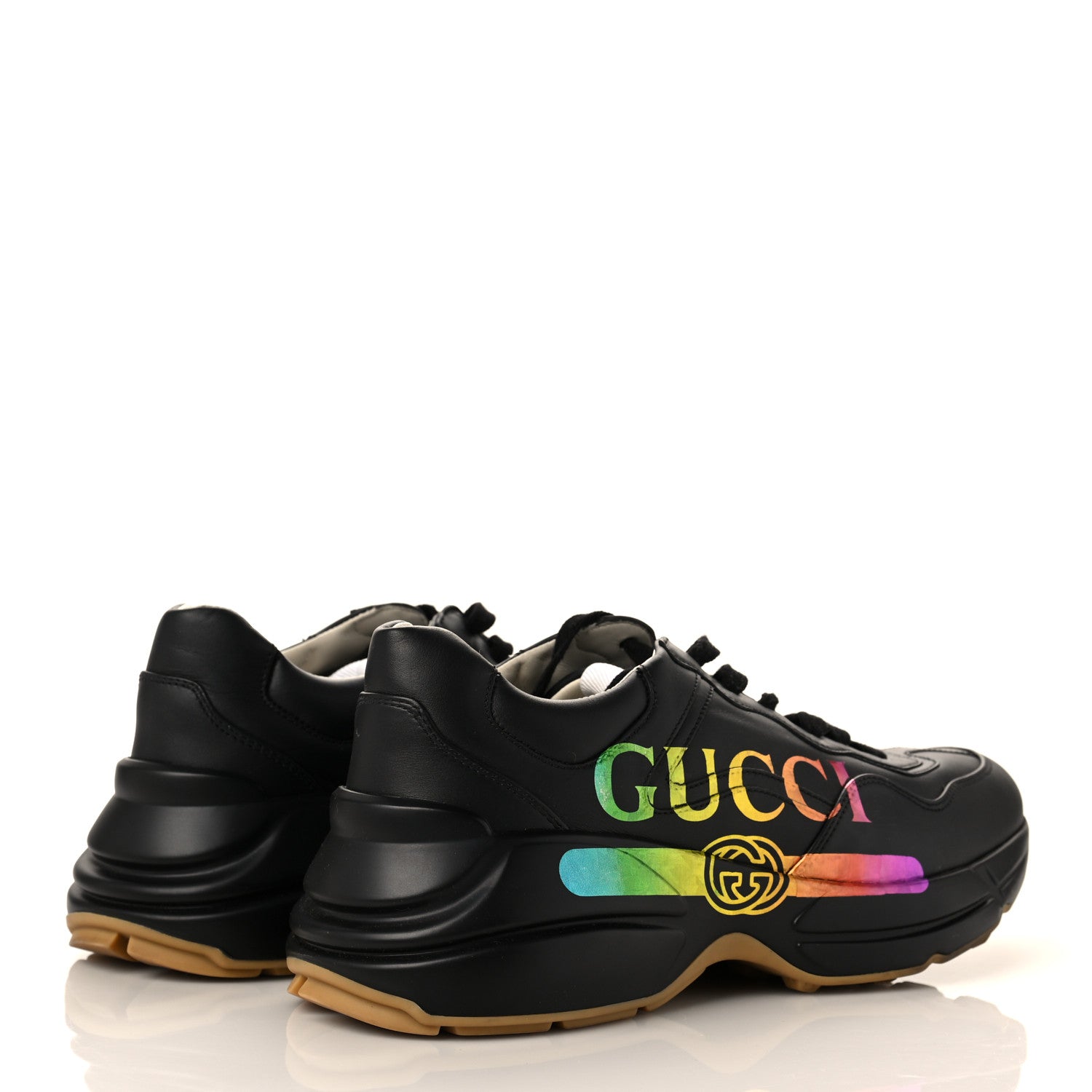 Gucci Calfskin Iridescent Logo Womens Rhyton Sneakers 40 Black 4 of 7