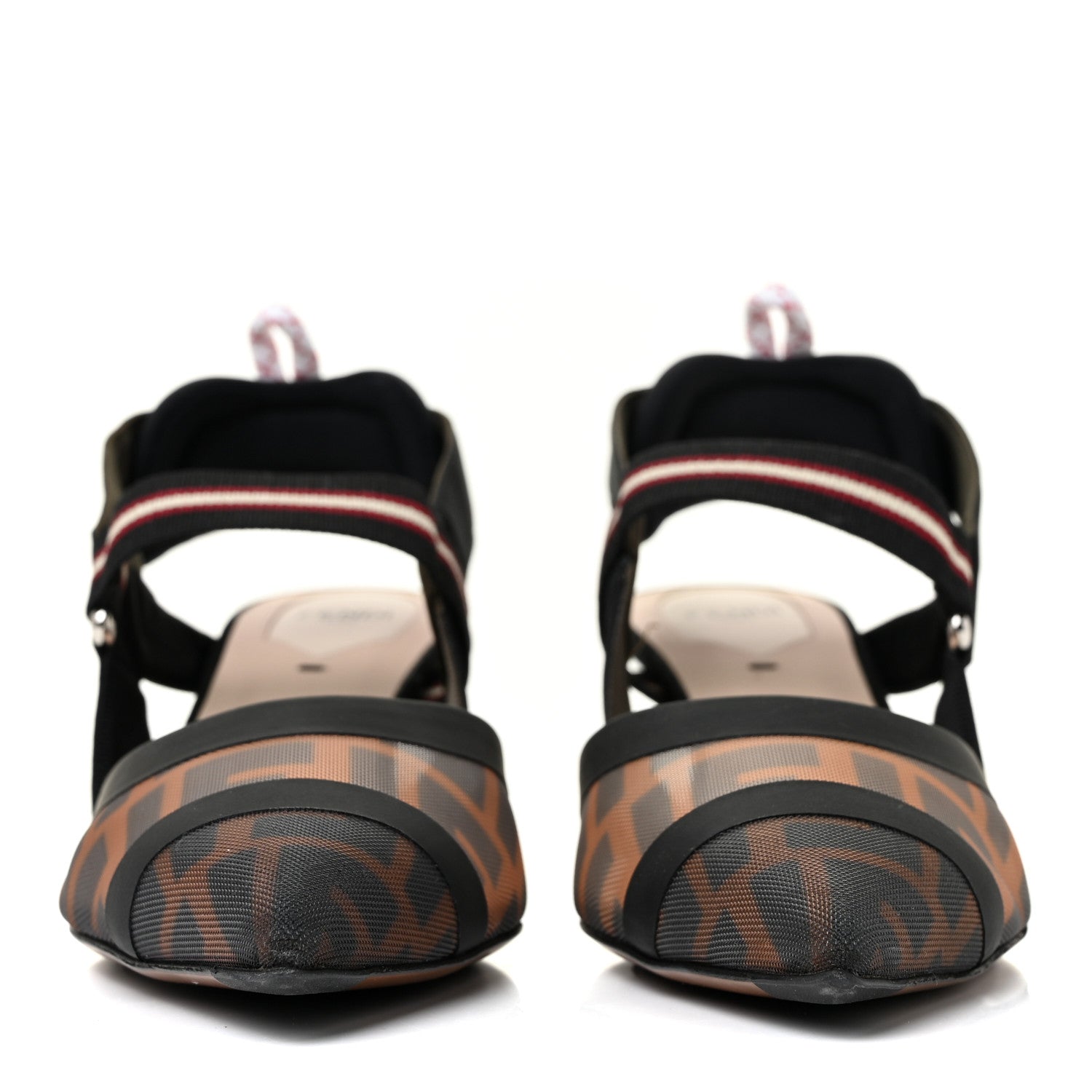 Fendi Technical Mesh FF Colibri 55mm Slingback Pumps 39 Tobacco Moro Bordeaux Black Militare 2 of 10