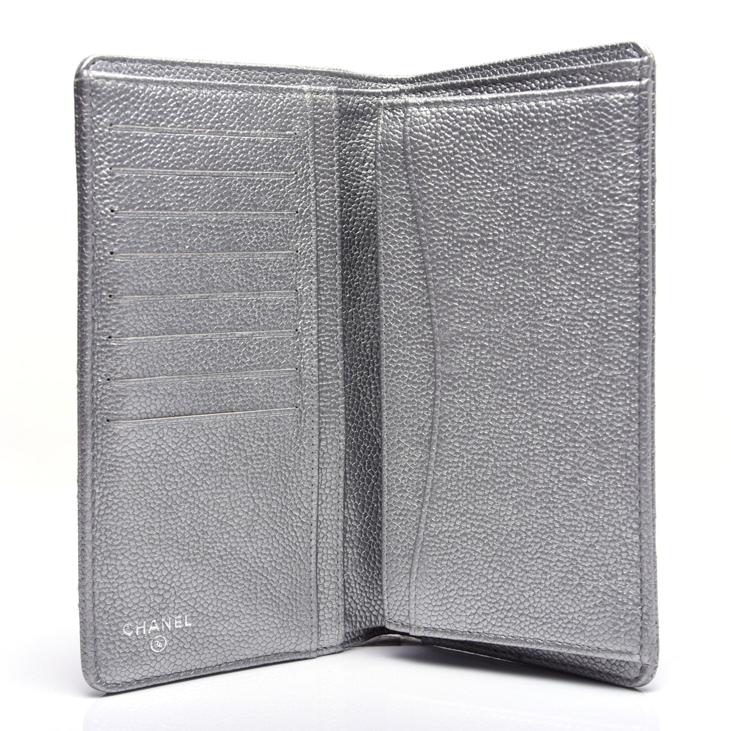 Metallic Caviar Quilted Yen Wallet Silver