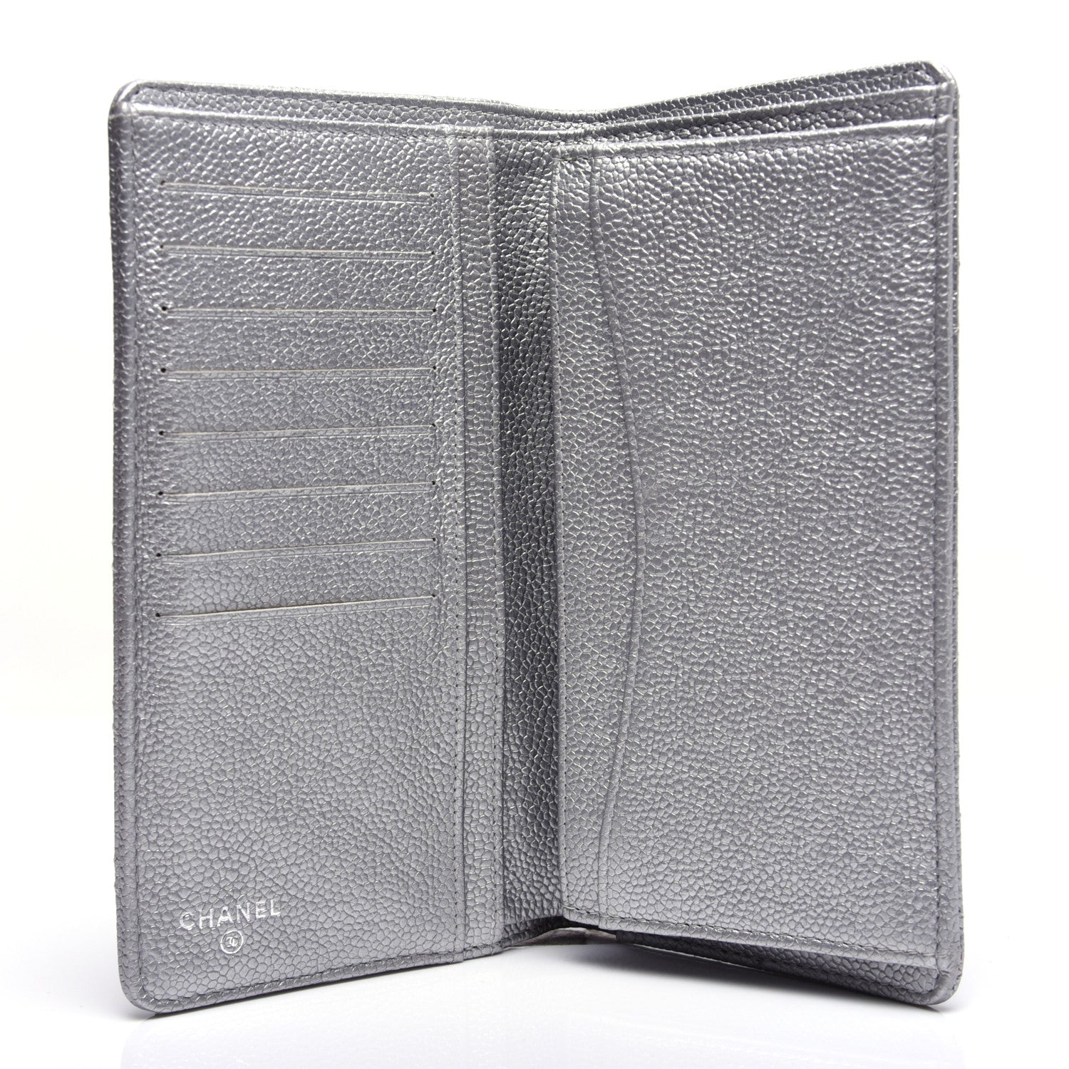 Chanel Metallic Caviar Quilted Yen Wallet Silver 5 of 14
