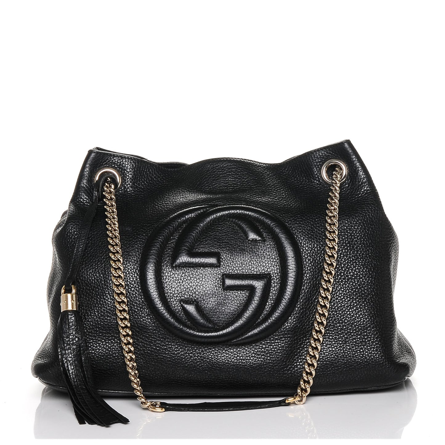 Pebbled Calfskin Medium Soho Chain Shoulder Bag Black