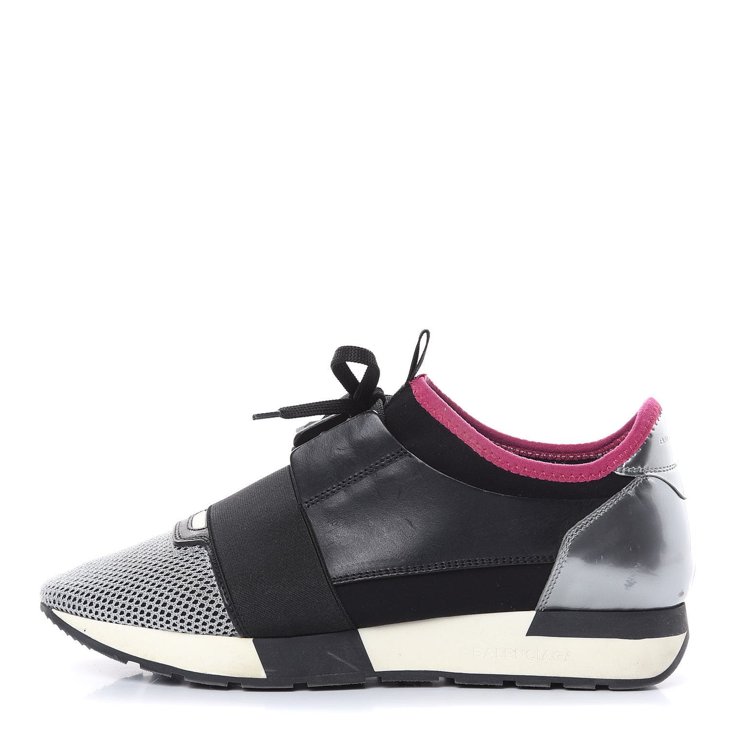 Mesh Calfskin Neoprene Patent Womens Race Runner Sneakers 40 Black Silver Pink