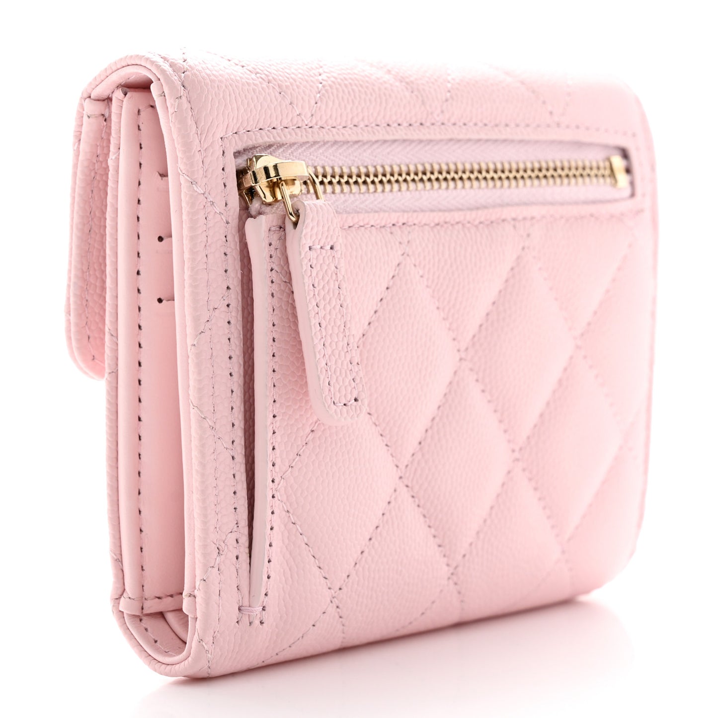 Caviar Quilted Compact Flap Wallet Light Pink