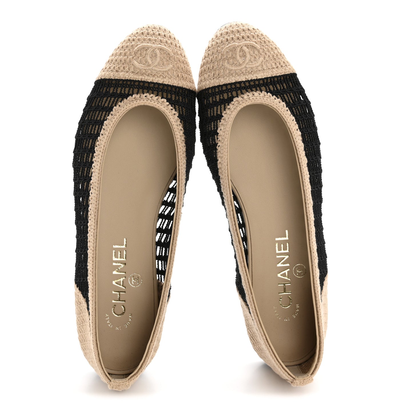 Raffia Cap Toe Ballerina Flats 38 Black Beige