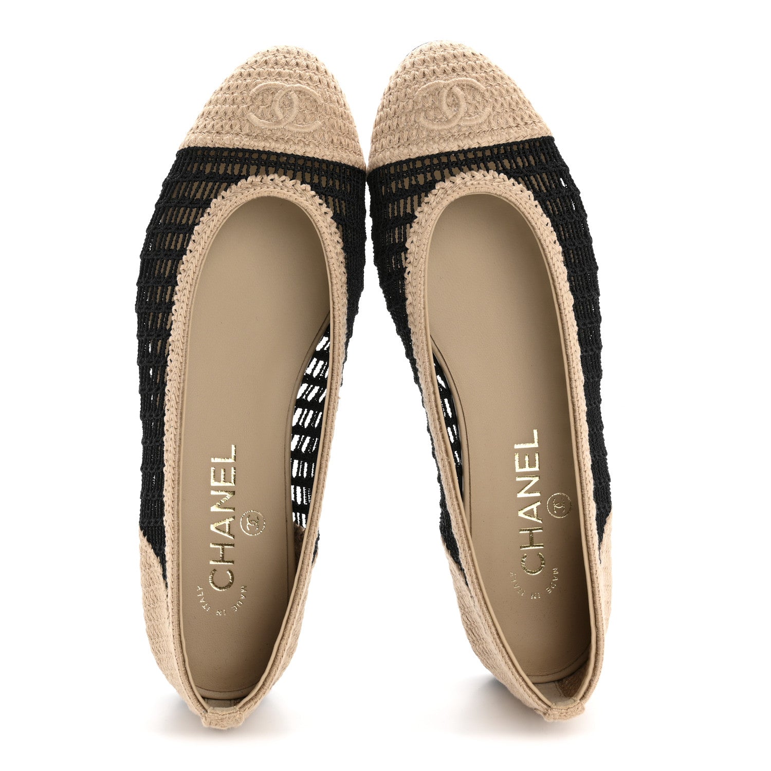 Chanel Raffia Cap Toe Ballerina Flats 38 Black Beige 2 of 10