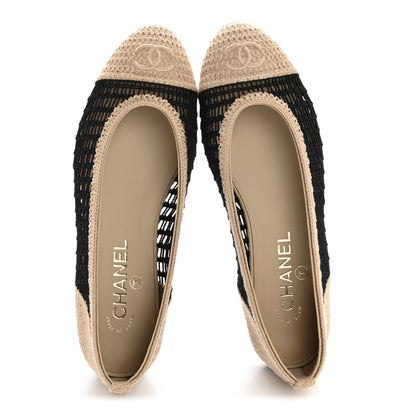 Chanel Raffia Cap Toe Ballerina Flats 38 Black Beige 2 of 10