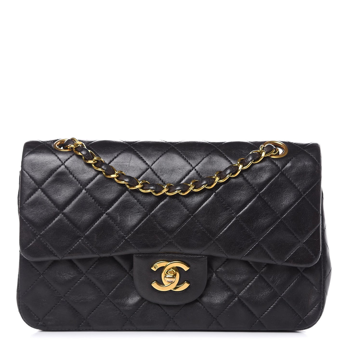 Lambskin Quilted Small Double Flap Black