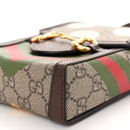 Gucci GG Supreme Monogram Textured Dollar Calfskin Geometric Print Mini Horsebit 1955 Crossbody Bag Beige Multicolor New Acero 9 of 10