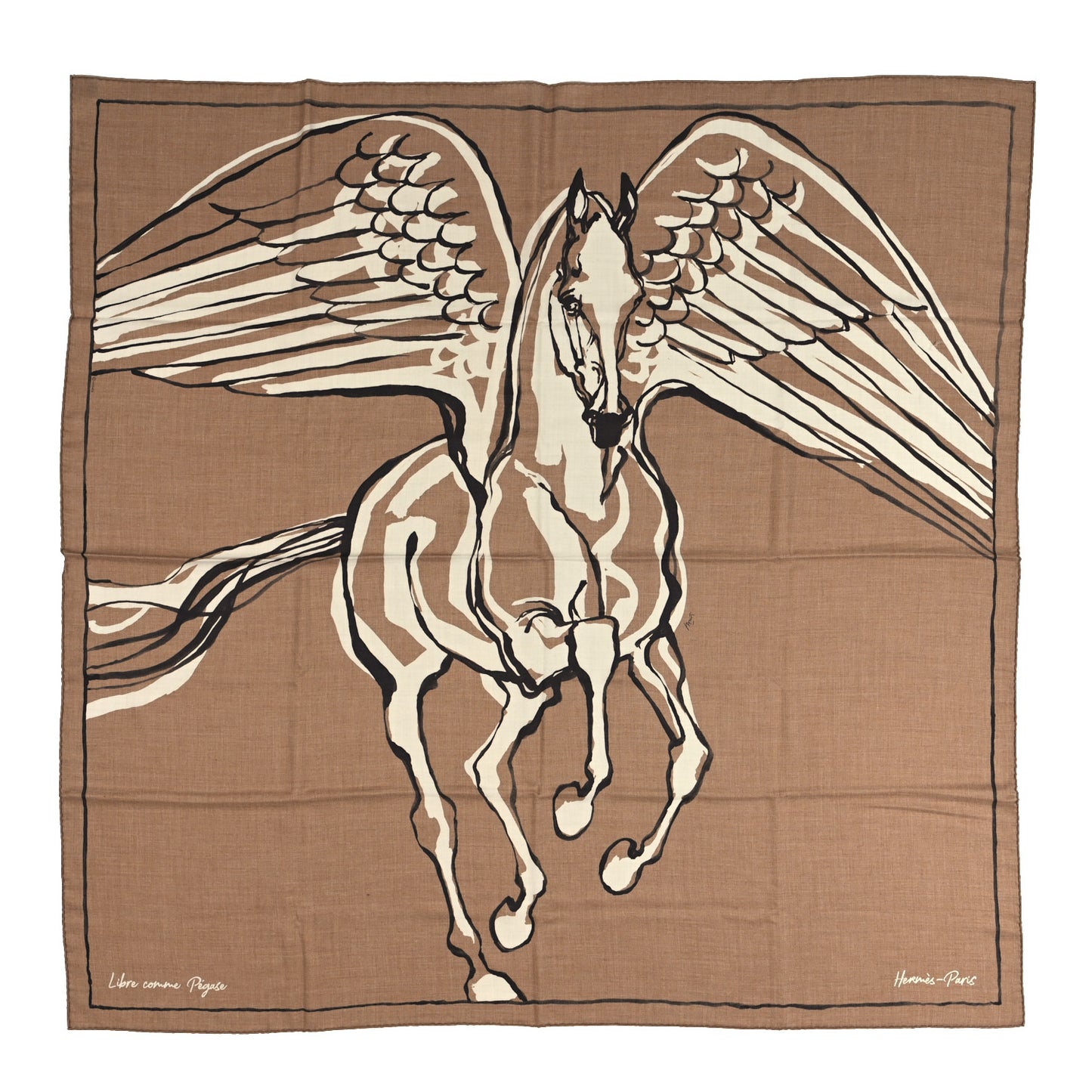 Cashmere Silk Libre Comme Pegase Shawl 140 Caramel Creme Black