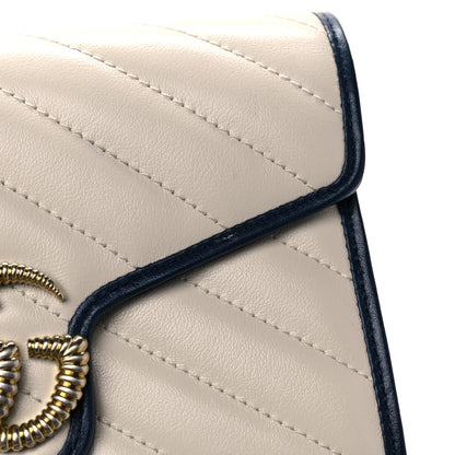 Gucci Vintage Effect Calfskin Matelasse Diagonal Torchon GG Marmont Chain Wallet Mystic White Blue Agata 7 of 10