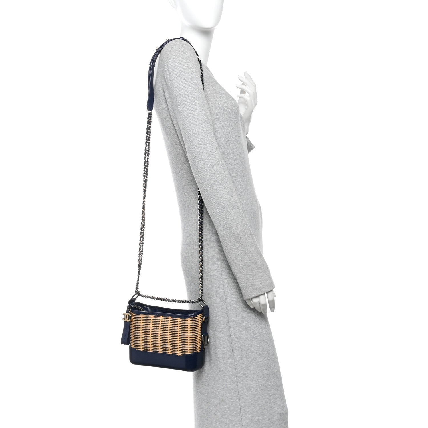 Chanel Rattan Calfskin Small Gabrielle Hobo Beige Navy 2 of 10