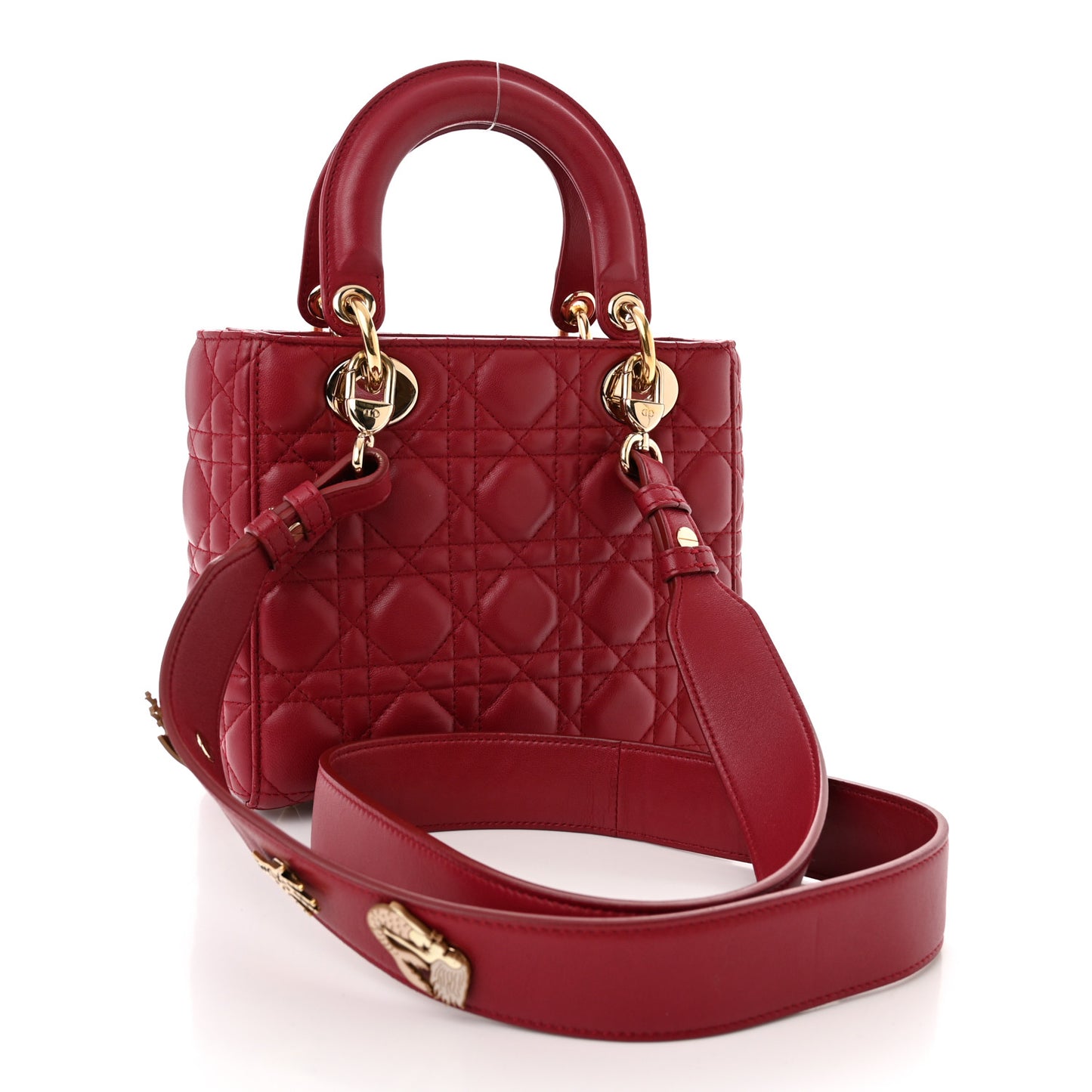 Lambskin Cannage Small Lucky Badges My Lady Dior Red