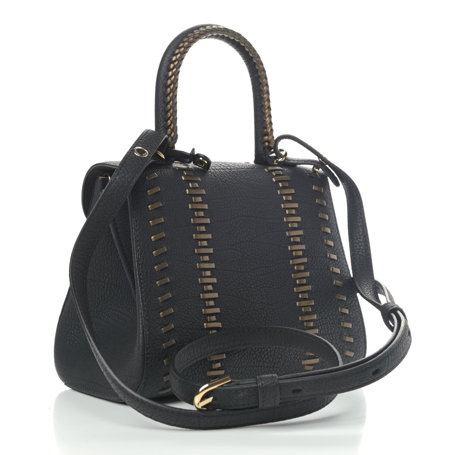 Delvaux Crispy Calfskin Tribal Stitch Mini Brillant Satchel Black Bronze 2 of 6