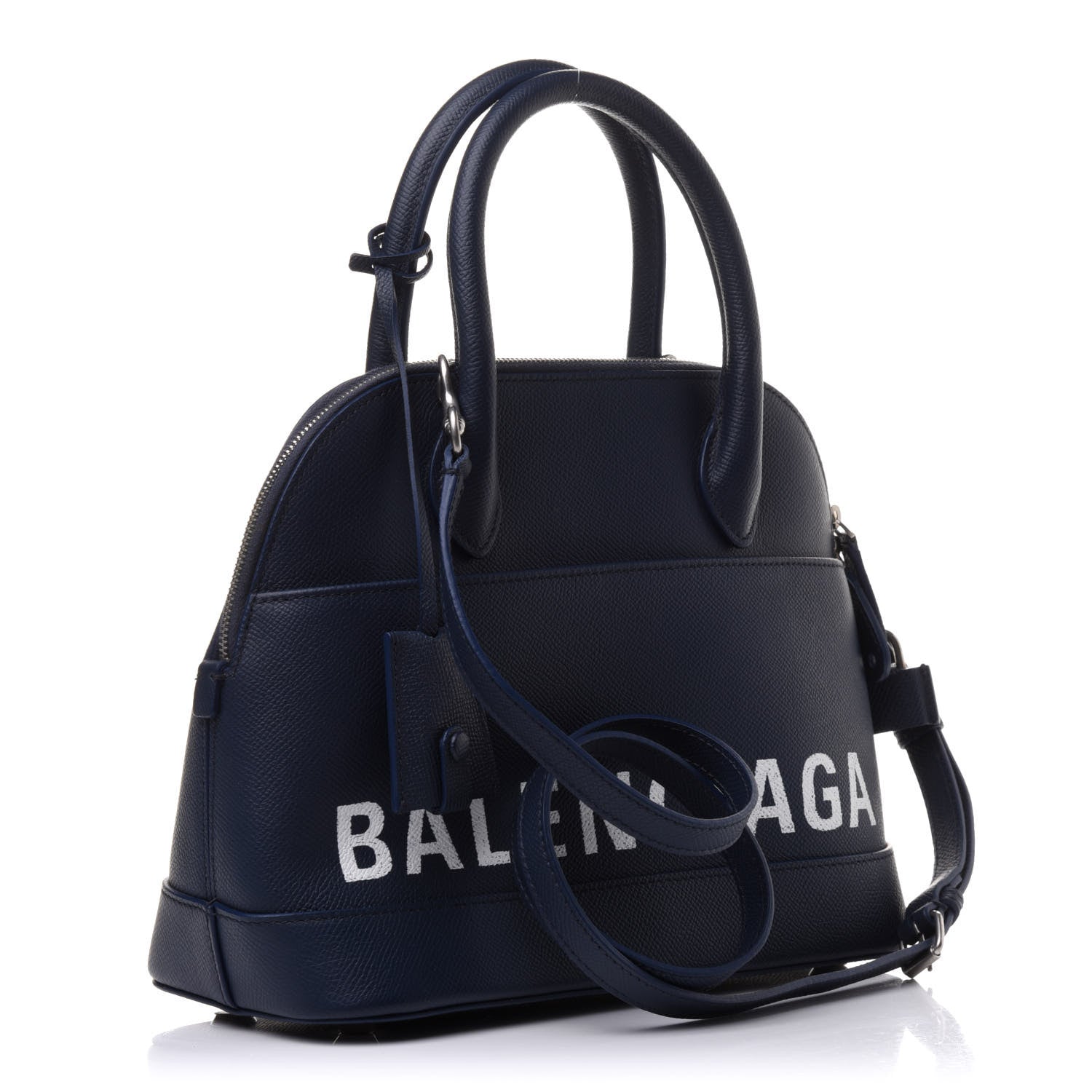 Balenciaga Signature Grained Calfskin Logo S Ville Top Handle Bag Bleu Canopee White 3 of 12