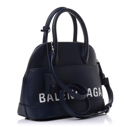 Balenciaga Signature Grained Calfskin Logo S Ville Top Handle Bag Bleu Canopee White 3 of 12