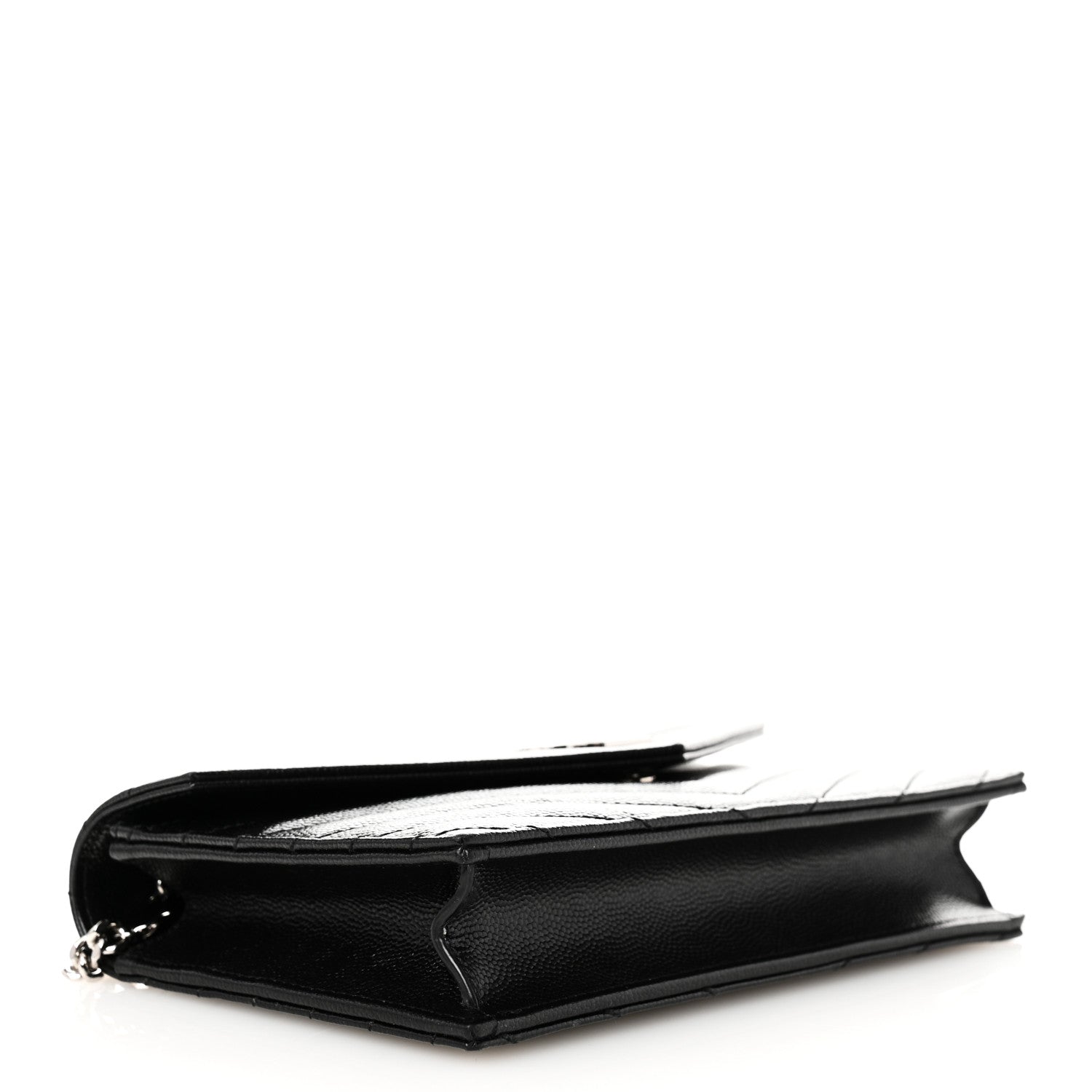 Saint Laurent Grain De Poudre Matelasse Chevron Monogram Envelope Chain Wallet Black 4 of 9